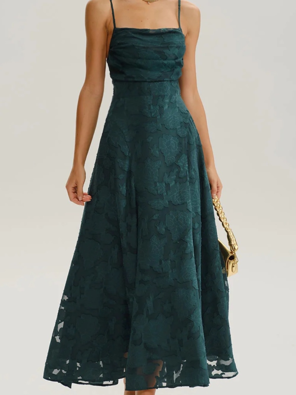 RIHOAS Green Jacquard A-Line Slip Maxi Dress
